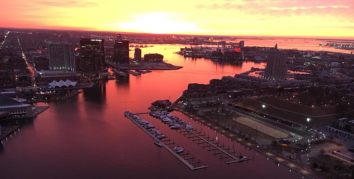 Baltimore Inner Harbor Sunrise JamesBowers 1171x593