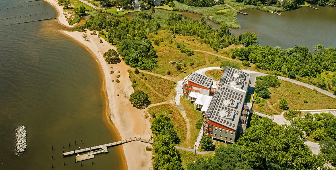 Philip Merrill Environmental Center aerial PeakVisuals 1171x593