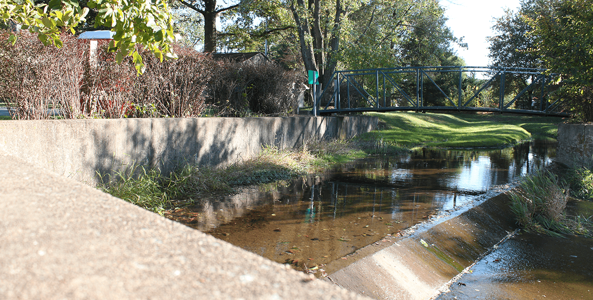 Concrete stormwater spillway in a township park in Derry Township, Pennsylvania.