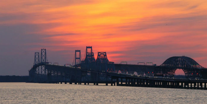 An image of the Bay Bridge at sunset.