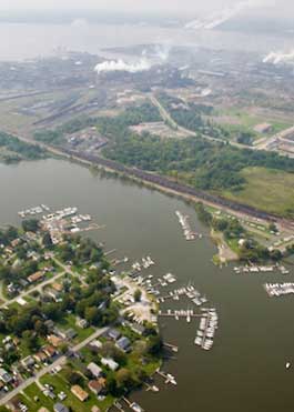 Image of the Sparrows Point steel mill located on the banks of the Patapsco River in Baltimore, Maryland. 