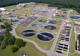 Aerial view of waste water reclamation facility. 