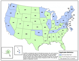 Map showing where the 2015 Clean Water Rule is applicable.