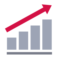 Graphic of bar chart with arrow angling upward to the right.