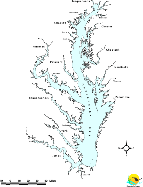 Chesapeake Bay Map Labeled Major Tributaries Of The Chesapeake Bay - Chesapeake Bay Foundation