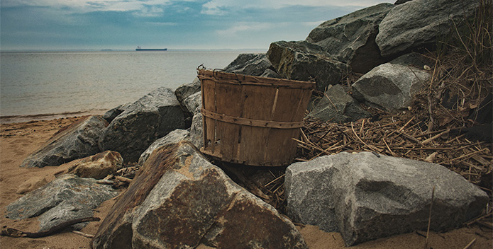 A bushel on a beach overlooking the Chesapeake Bay.