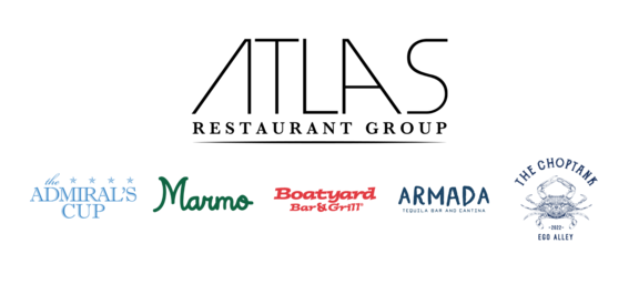 Atlas Restaurant Group logo, including The Admiral's Cup, Marmo, Boatyard Bar & Grill, Armada, The Choptank.