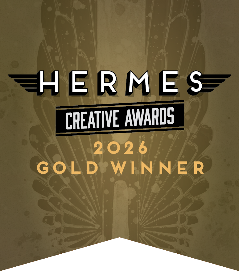 Gold graphic with wings reads Hermes Creative Awards 2026 Gold Winner.