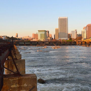 Richmond high-rises flank the far shore of the James River.