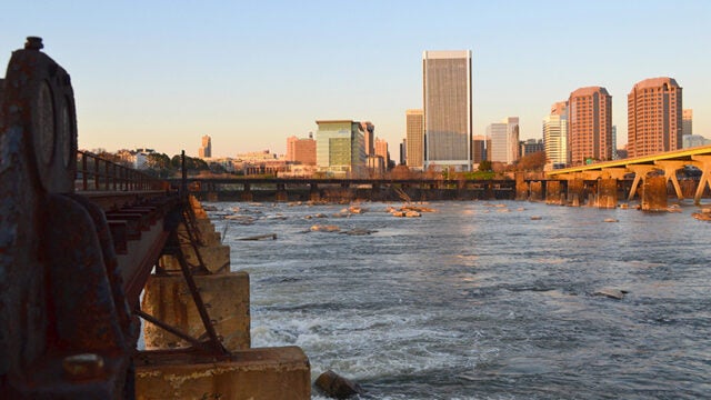 Richmond high-rises flank the far shore of the James River.