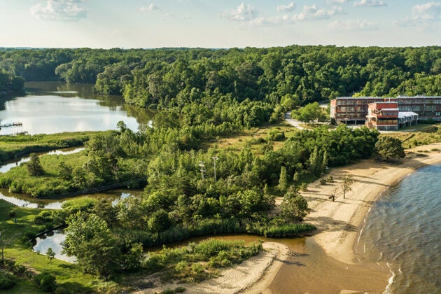 An ariel view of the Philip Merrill Environmental Center