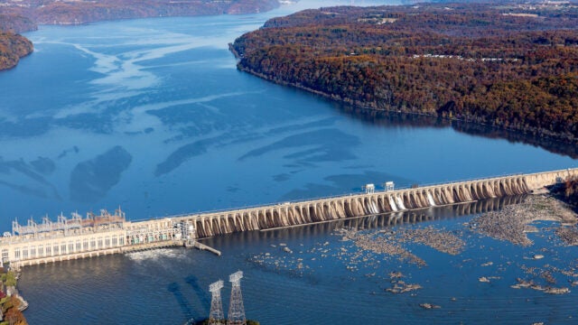 An aerial view of Conwingo Dam.